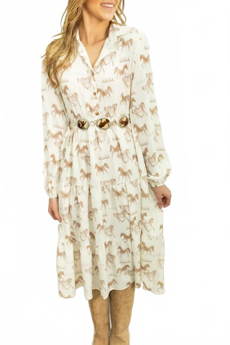 NEW SOUTHERN GRACE horse print shirt dress in ivory